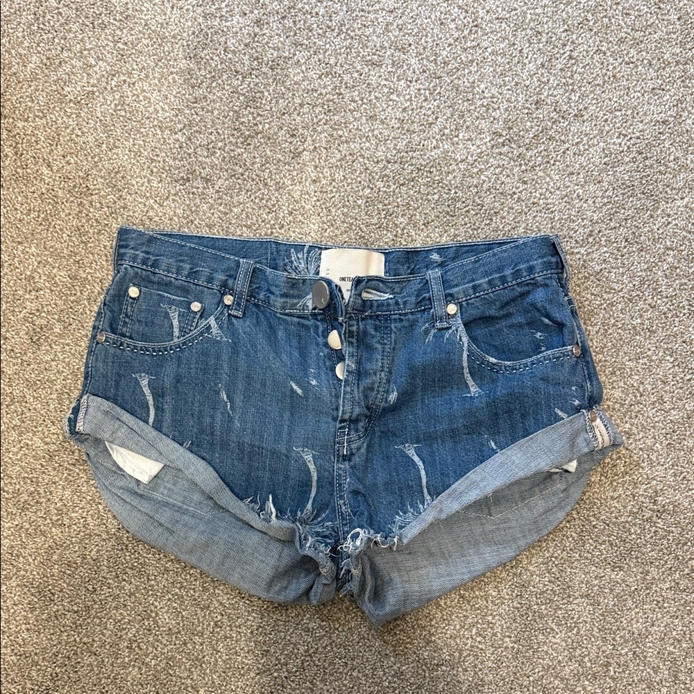 One Teaspoon Palm Tree Denim Blue Women's Shorts size 26
